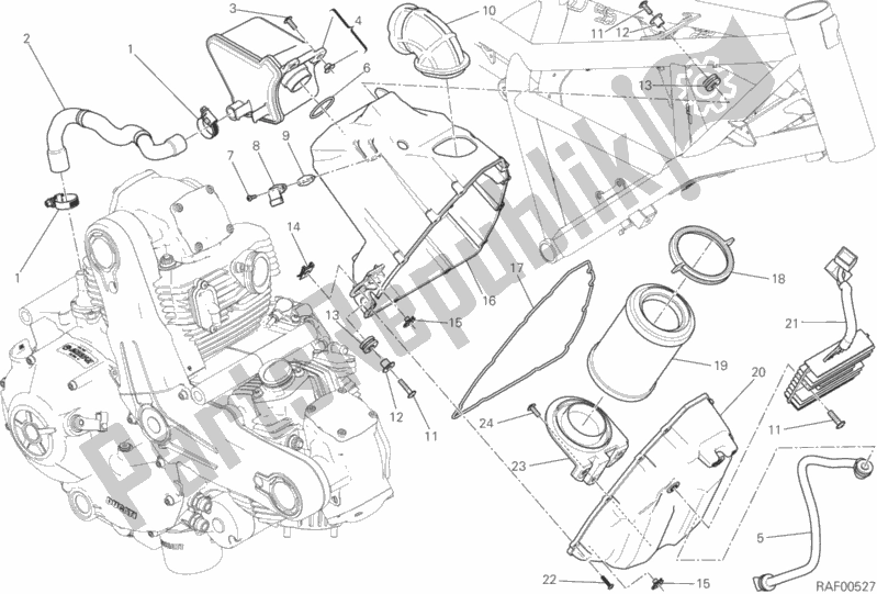 All parts for the Air Intake - Oil Breather of the Ducati Scrambler Brazil Special Edition 1100 2018